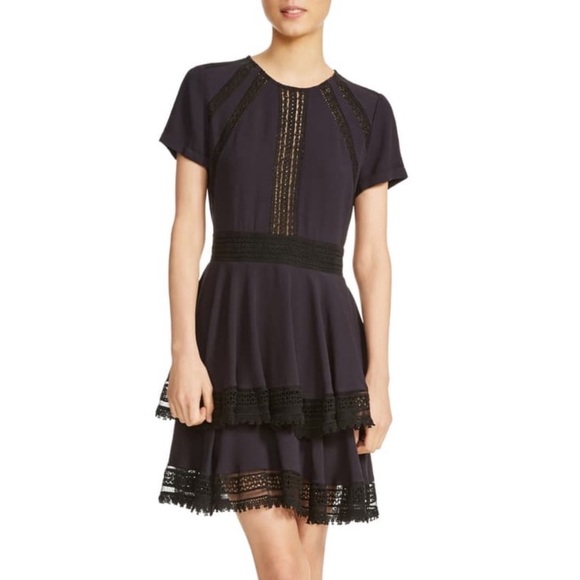 New Maje Raglia Crepe and Lace Dress - Picture 1 of 10
